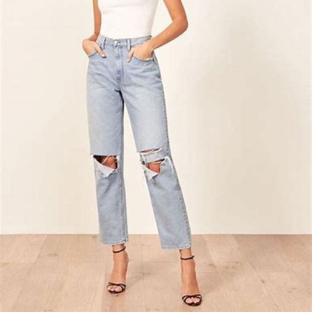 Reformation Dawson Relaxed Jean in Skye Destroyed size 25 NWT